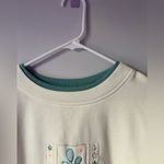 VTG Floral Embroidered Sweatshirt Crewneck Sweater Cream Blue Size M L White Size L Photo 4