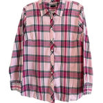 Talbots  Women’s Pink Black Plaid Button Down Long Sleeve‎ Shirt Size XL Cotton Photo 0