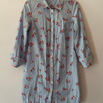 Boden Blue White Stripe Red Floral Button Down Knee Length Shirt Dress Cotton 6 Photo 0