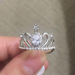 White Crystal Silver Crown Ring Photo 2