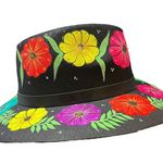 HAT MEXICAN Artisanal Hand Painted Fedora Floral Sombrero Panama Bohemian Black Photo 4