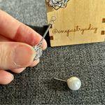 Sparkly, Rose Stud Drop Fashion Earrings, Silver, Pearl Silver Photo 6