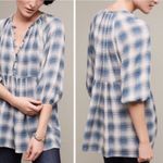 Maeve  Cavalon Plaid‎ Peplum Tunic Blouse Small Blue Photo 1