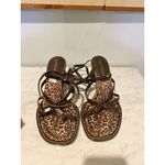 Tamara Mellon Shoes Womens Size 41 Animal Print Strappy Block Heel Sandals Italy Brown Photo 2