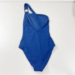 ONIA  Jenna One Piece Solid Seersucker Swimsuit in New Blue Size XS One Shoulder Photo 6