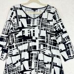 Sun Kim Midi Dress Size Medium Geometric Travel Artsy Lagenlook Hankerchief Hem Black Photo 2