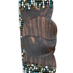 Vintage Beaded Stretchy Wide Waist Belt Wood Buckle Green Cream Gold Photo 1