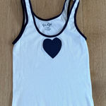 Brandy Melville Tank Top Ribbed Heart Size OS White Navy Blue Photo 0