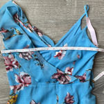 Avec Les Filles NEW  Floral Cascading Ruffle Midi Dress in Cerulean Blue Photo 9