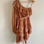Rococo Sand Aine One Shoulder Mini Chiffon Ruffle Dress Tan Gold Small Photo 7