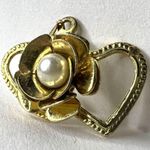 Womens Pearl Embellished Entwined Hearts Floral Necklace Pendant Gold Tone Photo 7