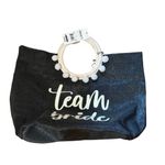Walmart NWT Womens Team Bride Black & White Tote Bag Detachable Woven Ring Handles Pom Photo 2