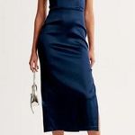 Abercrombie & Fitch Abercrombie midi navy sculpt satin dress Photo 0