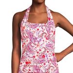 Lands' End UPF 50 Squareneck Halter Tankini Swimsuit Top lily floral paisley Pink Size 10 Photo 0