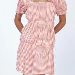 Princess Polly  Lux Mini Dress Orange Red Gingham Size 4 Tiered Photo 0