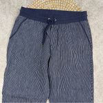 Athleta Bali 100% Linen Pants Tapered Leg Pull On Striped Navy Blue Size 4 Photo 2