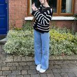 Slate + Willow Black White Striped Cardigan Sweater SMALL Fuzzy Cropped $115 Photo 2