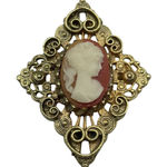 Vintage Estate Gold Tone Cameo Brooch Victorian Style Orange Photo 0