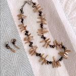 Handmade Natural Pearl Biwa Stick & Chocolate Necklace & Earring Set Boho Artsy Lagenlook Photo 1