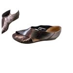 John Francis Raggi Metallic Pewter Woven Leather Peep toe Flats Size 6.5 Italy Silver Photo 1