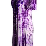 Batik Tie Dye Sun Dress S Purple Lace Front Embroidered Short Sleeve Rayon Photo 2