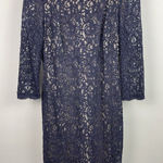 Adrianna Papell  Evening Navy Lace Sheath Formal Long Sleeve Mini Dress Size‎ 4P Photo 0