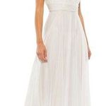 Mac Duggal  Rosette One Shoulder Tea Length Dress White Size 12 Photo 0