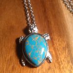Mojave Blue Turquoise Copper Turtle Pendant Stainless Steel Necklace Photo 3