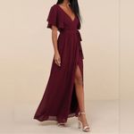 Lulus ‎ Convincing Grace NWT size Small Burgundy Flutter Sleeve Wrap Maxi Dress Photo 12
