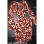 Tory Burch NWT $395 New Designer Womens 0 Silk Dress Rust Red Black Orange Gold Photo 4