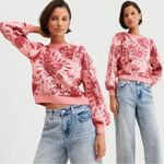 Farm Rio  Pink Hearts Sequin Sweater Size Large Pink Red Valentines Day Heart Photo 4