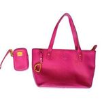 Lauren Ralph Lauren Hot Pink Leather Tote Bag Coin Purse Clutch Newbury Classic Photo 0