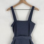 Venus Culotte Jumpsuit Womens L Blue Ribbed Tie Waist Cropped Wide Leg One Piece Photo 7