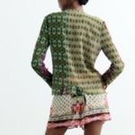 ZARA Zodiac Multicolor Printed Boho Blouse Shirt Bow Tie Sz M Crystal Drops Photo 3