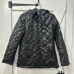 Sam Edelman  Womens Puffer Jacket Small Quilted Hood Black Shine Zip Outerwear Photo 0