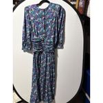 Vintage Floral Print Pleated Midi Dress Women's Long Sleeve Ruched Waist Purple Size 8 Photo 7