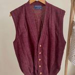 Vintage Cable Knit Quilted Wood Button Sweater Vest in Maroon Red Size L Photo 0