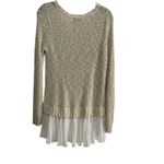 My Michelle  Sweater Knit Top Pleated Ruffle Hem Long Sleeve Boho Beige Gold‎ M Photo 5