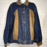 Coldwater Creek 3X Denim Jacket Blue Gold Paisley Faux Leather Trim Western Boho Photo 3
