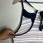 Athleta Coastal Dunes Multicolor Geometric Print Split Neck Tassel Tie Back Top Photo 5