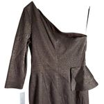 Rickie Freeman Teri Jon Bronze One Shoulder Jacquard Peplum Formal Gown 16 Silver Photo 7