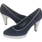 LK Bennett L. K. Bennett Size 7.5 black platform heels Suede black silver 4" Photo 0