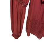 Knox Rose Y2K  Women Boho Top L Maroon‎ Ruffle Eyelet Babydoll Cottage Romantic Photo 5