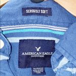 American Eagle  Blue Striped Button Down Shirt Photo 4