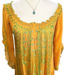 Poupette St Barth Boho Embroidered Off Shoulder Mini Dress Mustard Yellow Size L Gold Size L Photo 6