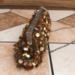 Vintage Y2K gold sequin beaded clutch cocktail purse evening bag with chain Photo 7