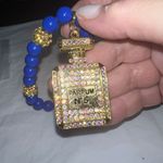 Gold Tone and Aurora Borealis Crystal Perfume Bottle And Blue Bead Fashion Brace Photo 5