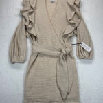 Saylor  Waffle Knit faux wrap Mini Dress Ruffle Trim Long Sleeve Wrap Dress Sz‎ S Photo 0