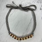 Gold Tone Hammered Metal Chain Link with Woven Tie Necklace Black Photo 0
