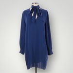 Babaton Reuben Navy Tie Neck Long Sleeve Shift Dress Size Small Photo 1